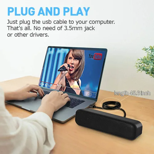 Vista 9 de ZETIY Altavoz de computadora actualizado, altavoz alimentado por USB para escritorio, PC con Windows, Mac. Mini barra de sonido portátil Plug and