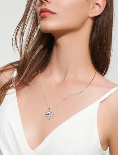 Vista 3 de Collares de alas de ángel de plata de ley 925 con piedra natal de corazón, regalos para mujer