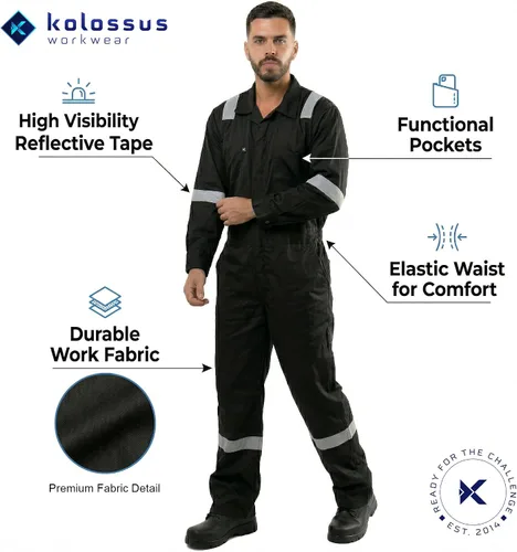 Vista 2 de Kolossus Mono de trabajo de alta visibilidad para hombre, traje de trabajo industrial duradero Negro