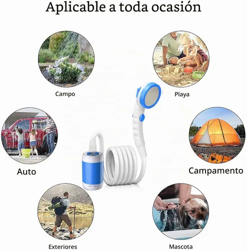 Vista 2 de Iron Hammer Ducha eléctrica portátil, ducha de campamento, ducha incorporada de 5000 mAh, gran capacidad, recargable, con batería, para ducha Azul