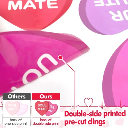 Vista 4 de 12 hojas de calcomanías para ventana del día de San Valentín, diseño de corazón de conversación de doble cara, calcomanías de caramelo