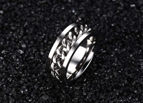 Vista 8 de Men's Spinner Fidget Rings Chain Rotation Ring for Men Women 8MM Stainless Steel Intertwine Ring Motorcycle Biker Bicycle Chain Ring Cool Punk Rock