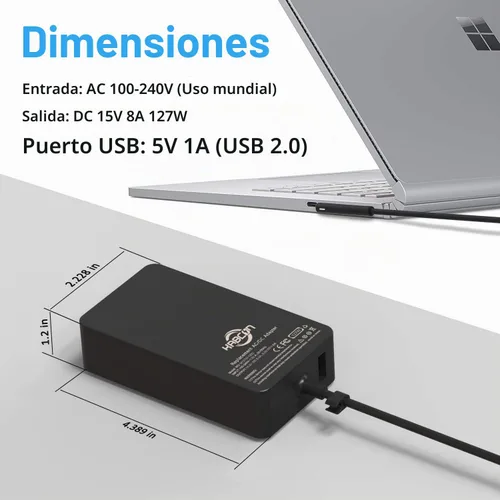 Vista 6 de Cargador de 127 W para Microsoft Surface Book 3 2 1, Surface Laptop 7 6 5