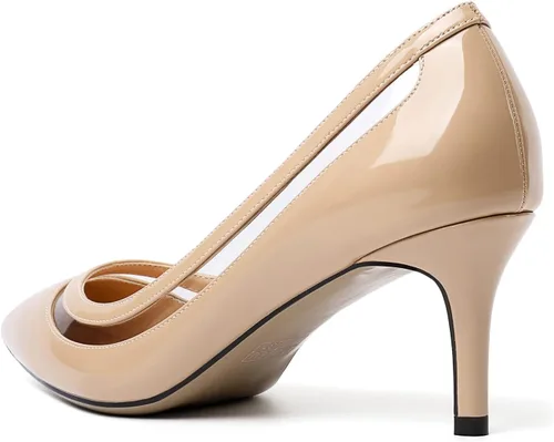 Vista 5 de YODEKS Zapatos de tacón bajo para mujer con punta puntiaguda, tacón de gatito, zapatos de trabajo de oficina para novia, noche, baile de graduación