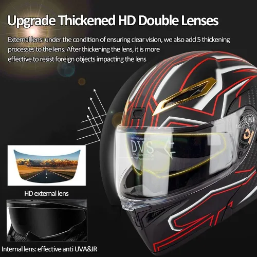 Vista 3 de Casco modular Bluetooth para motocicleta, aprobado por DOT/ECE, cascos delanteros abatibles, viseras antivaho duales, casco de cara completa, MP3