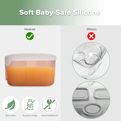 Vista 6 de haakaa Recipientes de silicona para almacenamiento de alimentos para bebés, vasos reutilizables de 8 onzas con tapas herméticas para comidas