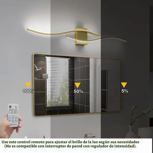 Vista 4 de Modernas lámparas de baño doradas, luz LED de tocador con control remoto, lámpara de tocador de baño sobre espejo, luces de pared para dormitorio