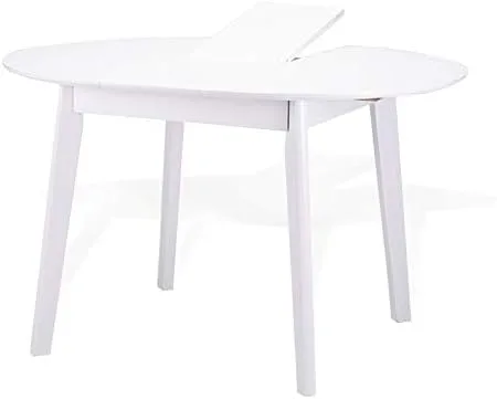 Vista 8 de Yumiko - Juego de 6 sillas de comedor y mesa redonda extensible, de madera maciza moderna con asiento acolchado, color blanco con cojín gris claro