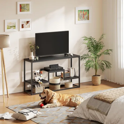 Vista 5 de YOUDENOVA Soporte de TV de 47 pulgadas de alto para televisores de hasta 55 pulgadas, mesa consola de TV con estantes de almacenamiento abiertos