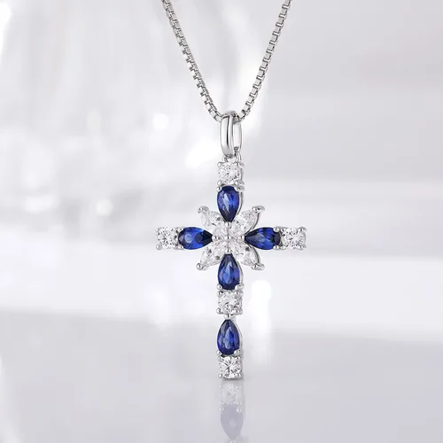 Vista 6 de ZDaoBen Star Cross Necklace Angel Wing Infinity Cross Pendant 925 Sterling Silver CZ Diamond Cross Necklace Women Birthstone Cubic Zirconia Cross