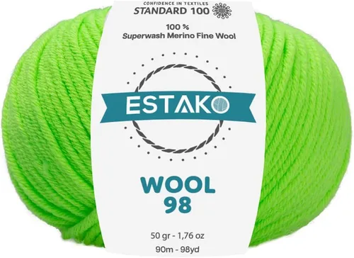Vista 16 de Estako Wool 98 (paquete de 4 madejas) 100% lana merino superwash lana merino de peso medio suave hilo para tejer y ganchillo (4 x 1.76 onzas)