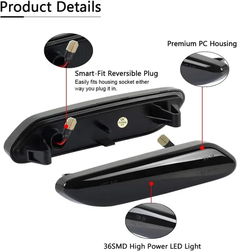 Vista 6 de Gempro Luces LED para guardabarros laterales delanteros, montaje de lente ahumada, lámpara de señal de giro de repuesto para Mini Cooper R60 R61