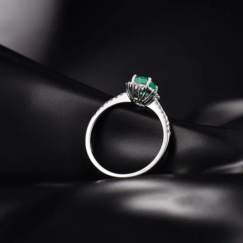 Vista 4 de Lanmi Anillo solitario de compromiso de oro blanco de 14 quilates, con esmeralda verde natural, diamantes para mujer, promoción, Oro blanco de 14