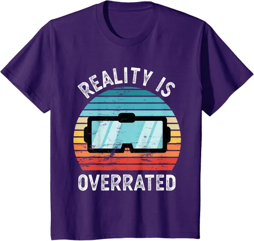 Vista 18 de Reality is Overrated VR - Camiseta divertida de regalo de realidad virtual, Negro, S