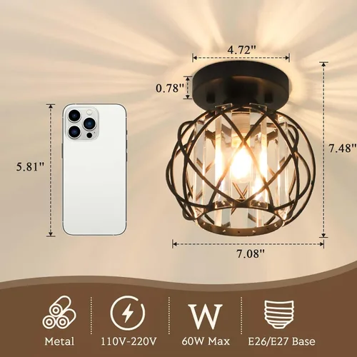 Vista 2 de Lámparas de techo para pasillo, montaje empotrado, E26, iluminación de techo con candelabro pequeño de cristal, iluminación interior para vestíbulo