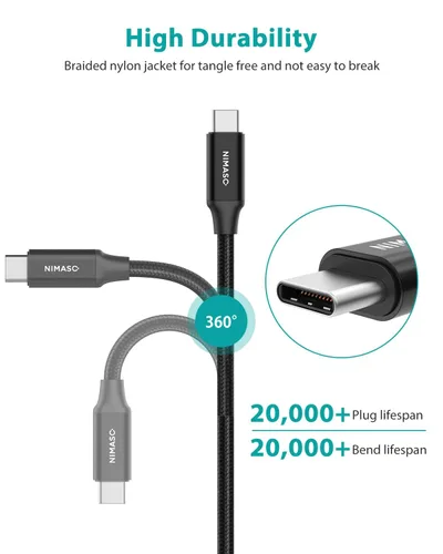 Vista 6 de Cable NIMASO USB C 3.1 Gen 2 de transferencia de datos de 10 Gbps, cable de monitor de salida de video 4K, carga rápida PD de 100 W para iPhone