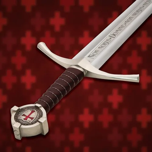 Vista 3 de Espada Medieval Hecha a Mano The Accolade Réplica de la Espada de los Caballeros Templarios, Espada Vikinga con Vaina, Hoja de Acero Inoxidable