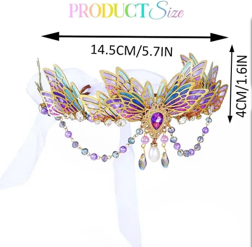 Vista 5 de Yean Tiaras de mariposa púrpura corona de hadas disfraz de hadas para mujer