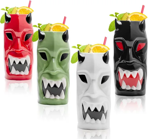 Vista 15 de LEMONSODA Vasos de cerámica tiki hawaianos (cerámica, juego de 4)