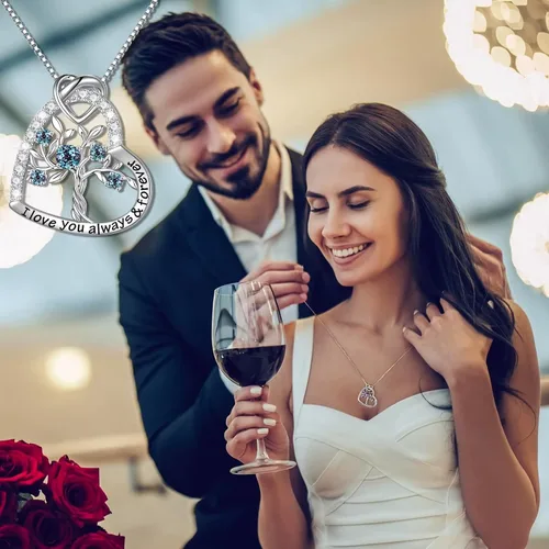 Vista 3 de Iefil Regalos de árbol de la vida para mujer, plata de ley 925, collar de piedra natal del árbol de la vida, regalo de aniversario, día de San