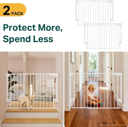 Vista 2 de Cumbor - Juego de 2 puertas de seguridad para bebés sin barra inferior, de 74-110 cm, puerta para perros con cierre automático, puerta para mascotas