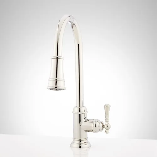 Vista 11 de Signature Hardware Amberley - Grifo de cocina extraíble de un solo orificio de 1.8 GPM Oro cepillado