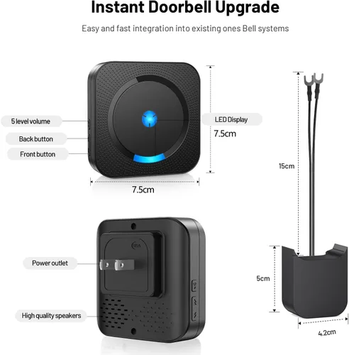 Vista 7 de Extensor de timbre de puerta inalámbrico para Blink - Compatible con Blink Doorbell (Gen 1), 1 extensor de timbre de video y 2 receptores
