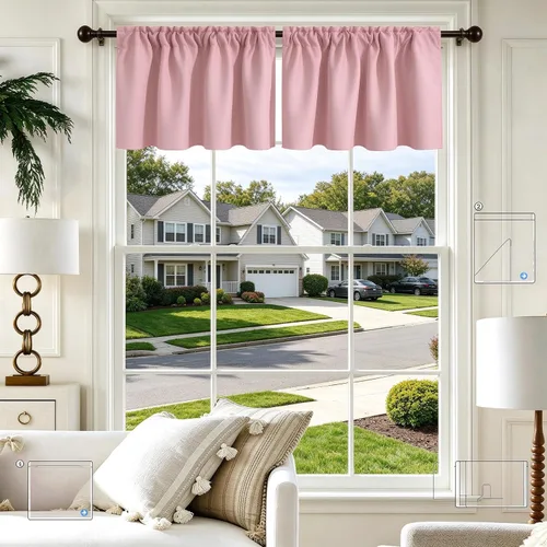 Vista 15 de Cenefa Beige Oscurecedora para Ventana, Cortina Corta con Bolsillo para Barra, Cenefa Primitiva para Sala de Estar, Baño, Guardería, Cocina, Ventana