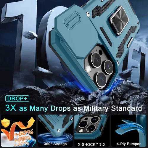 Vista 388 de DEERLAMN Funda para iPhone Xs Max con funda deslizante para cámara + protector de pantalla, soporte giratorio de anillo de grado militar a prueba