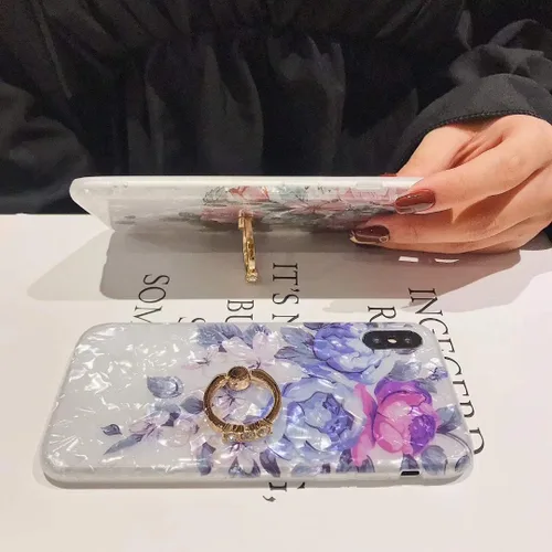Vista 4 de Qokey Funda compatible con iPhone 11 de 6.1 pulgadas, diseño floral transparente para mujer con soporte de anillo giratorio de 360 grados, funda