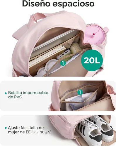 Vista 4 de BAGSMART Bolsa de gimnasio de tenis para mujer, mochila acolchada para Beige