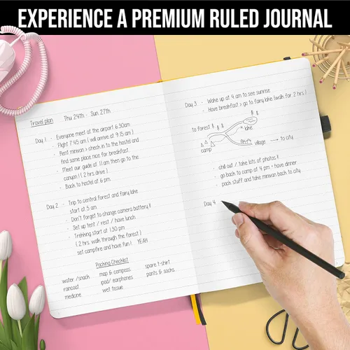 Vista 2 de Cuaderno rayado para escribir, 200 páginas, papel grueso de 4.23 oz/m² con notas adhesivas, lazo para bolígrafo, banda elástica, tapa dura de cuero