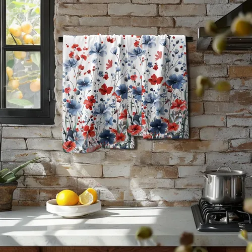 Vista 8 de Juego de 2 toallas de mano para el 4 de julio, 14 x 28 pulgadas, diseño patriótico de hojas florales rojas y azules, absorbentes y suaves