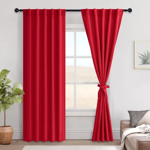 Vista 116 de Hiasan Cortinas opacas negras para dormitorio, cortinas opacas cortas de 45 pulgadas de largo, con aislamiento térmico, bolsillo para barra