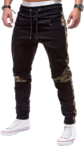 Vista 3 de Pantalones deportivos casuales elásticos para hombre, pantalones deportivos sólidos holgados bolsillos pantalones hojas Slim Black Series 3D
