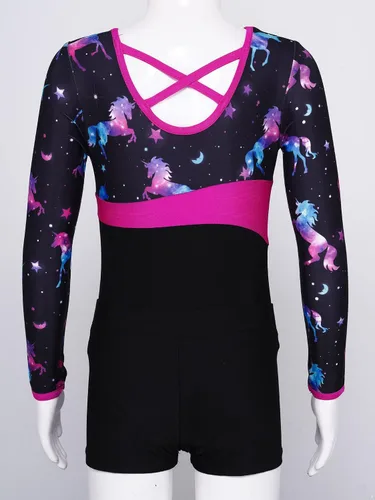 Vista 4 de Choomomo Conjunto de leotardo de manga larga con pantalones cortos para gimnasia baile de ballet