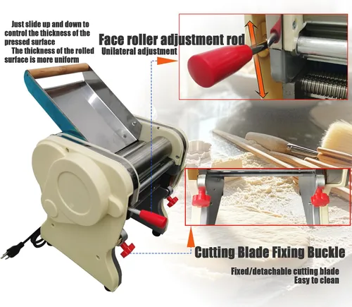 Vista 5 de Máquina eléctrica para hacer pasta, Máquina automática de fideos, Máquina de prensado de rodillo de masa de acero inoxidable, Hoja de fideos redonda