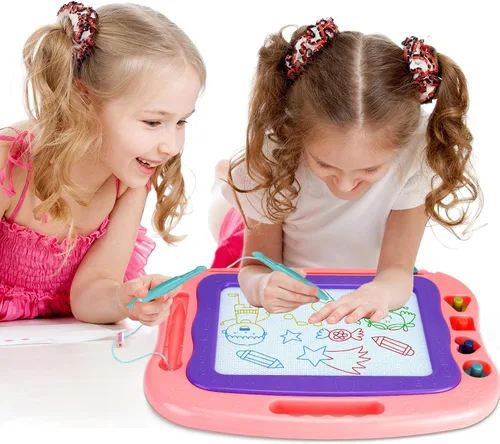Vista 7 de Wellchild Tablero magnético de dibujo, juguetes para niñas y niños de 3 años, tablero magnético de garabatos para niños, almohadilla de dibujo