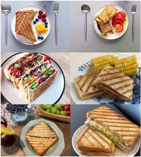 Vista 9 de Sartén para sándwich, sandwichera de aleación de aluminio, antiadherente doble cara Panini Maker para pasteles, pan.