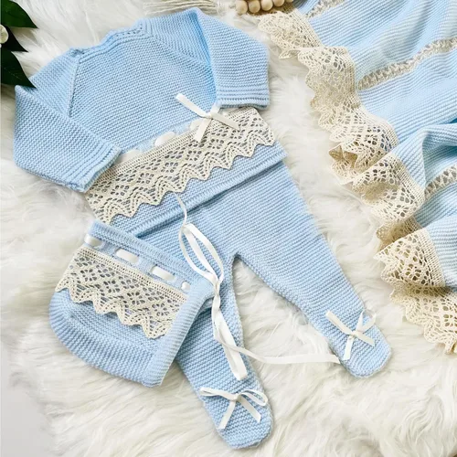 Vista 5 de Conjunto de ropa de punto para bebé recién nacido, traje de punto para niños y niñas