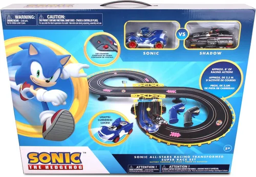 Vista 2 de NKOK Sonic and Shadow - Juego de pista de carreras con luces que funcionan, contador de vueltas, pista de autos de ranura en forma de figura-8