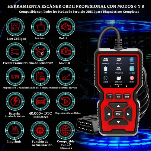 Vista 4 de Escáner profesional OBD2 V519 - Lector de código OBDII + CAN actualizado 2026, datos en vivo, prueba de batería, biblioteca de más de 40000 DTC