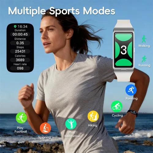 Vista 6 de Slim Fitness Tracker para hombres y mujeres, banda inteligente con pantalla táctil HD de 1.57 pulgadas, seguimiento de frecuencia cardíaca y SPO₂