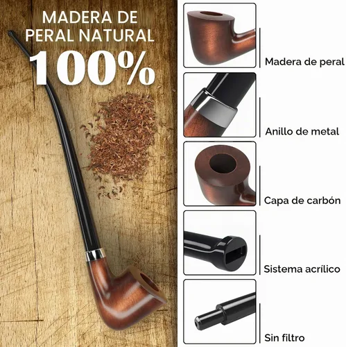 Vista 3 de Pipa de tabaco modelo KAF218 Churchwarden Style madera hecha a mano con forma de Dublín de madera de pera con tallo acrílico, caja de regalo