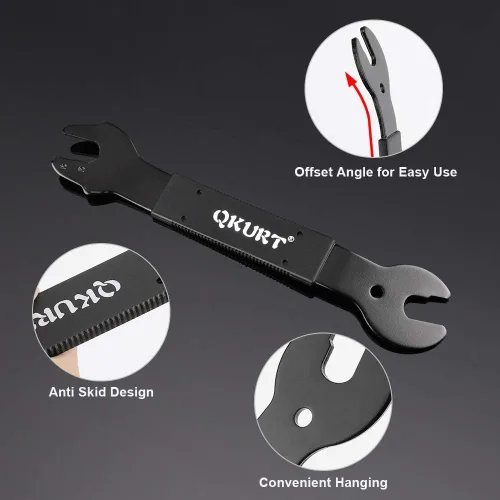 Vista 3 de QKURT Llave de pedal de bicicleta, llave de pedal de bicicleta, herramienta de reparación de ciclismo de doble cara para ciclismo, bicicleta