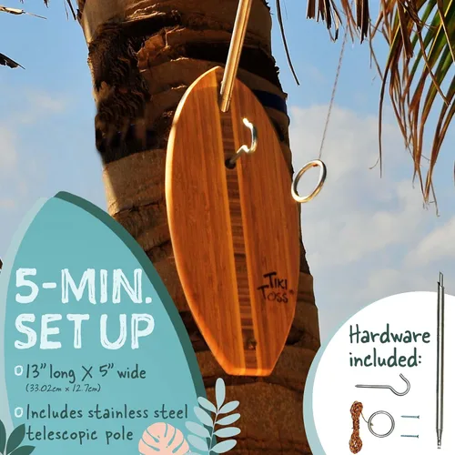 Vista 8 de Tiki Toss Ring Toss Game for Adults - Hook and Ring Games with String and Hooks for Indoor/Outdoor Use, Man Cave Decor & Stuff, Gifts for