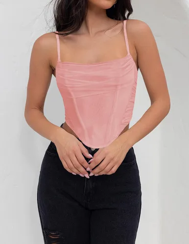 Vista 4 de ZESICA Corsé sexy para mujer, con tirantes delgados, espalda descubierta, Y2K, club, fiesta, corsé