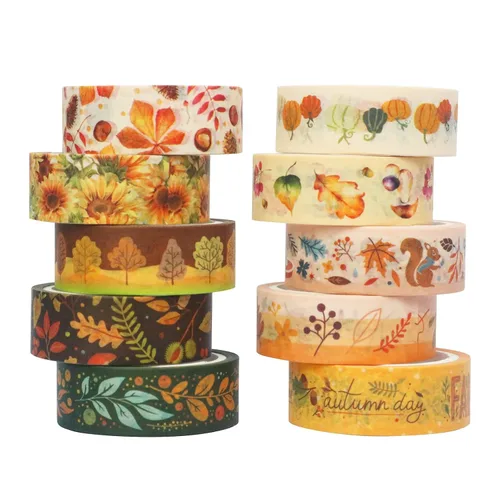 Vista 11 de YUBBAEX 10 Rollos Juego de Cinta Washi de Cuatro Estaciones Hierba Verde y Flores Cintas Decorativas de Enmascarar (Primavera)
