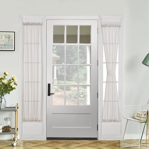 Vista 16 de Demetex Cortinas francesas para puerta delantera, juego de 2 paneles de cortina semitraslúcidos de lino para puerta delantera, pequeños