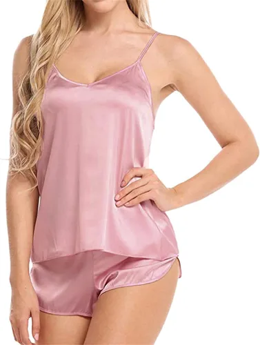 Vista 7 de Ropa de dormir de satén de seda para mujer, conjunto de pijama sexy